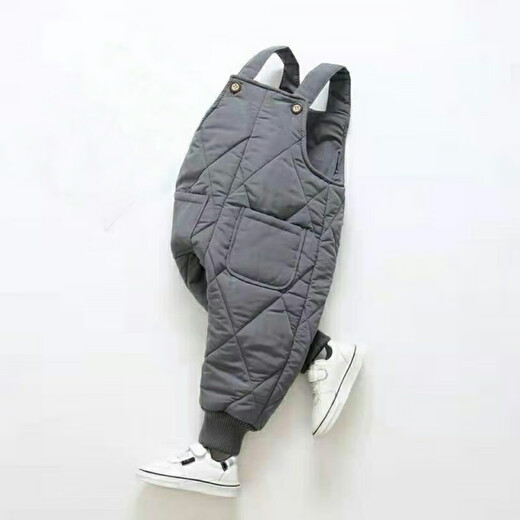 Warm winter baby down cotton overalls for toddlers, quilted and warm, women's outer wear with openable stalls, boys' winter baby thickened cotton pants, down cotton black 100