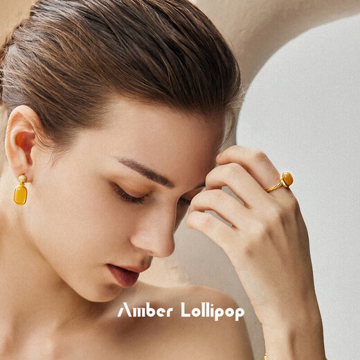 Amber Lollipop beeswax ring women's yellow amber ring open index finger ring anniversary birthday gift for girlfriend and wife