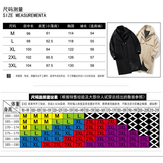 ROMON windbreaker men's autumn and winter mid-length fake two-piece double-collar casual coat men's youth coat men's black 2XL