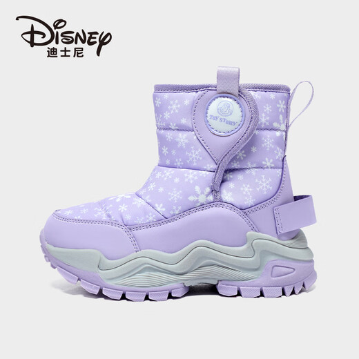 Disney Children's Cotton Shoes Winter Velvet Thickened Snow Boots Outdoor Cold-proof Mid-calf Large Cotton Shoes Purple 33