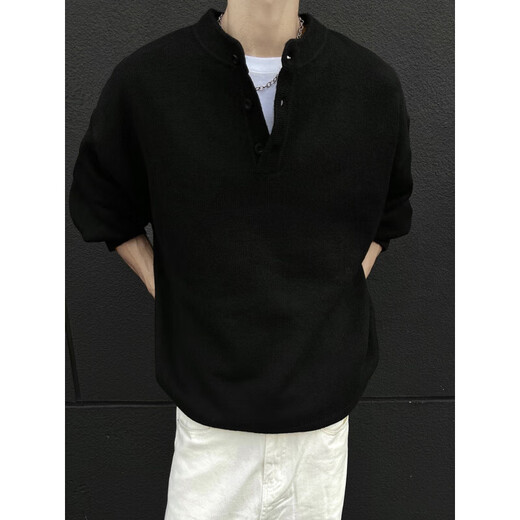 Wooden clear sense American Henry collar sweater men's autumn and winter cool and lazy old money style sweater sweater jacket floral gray M