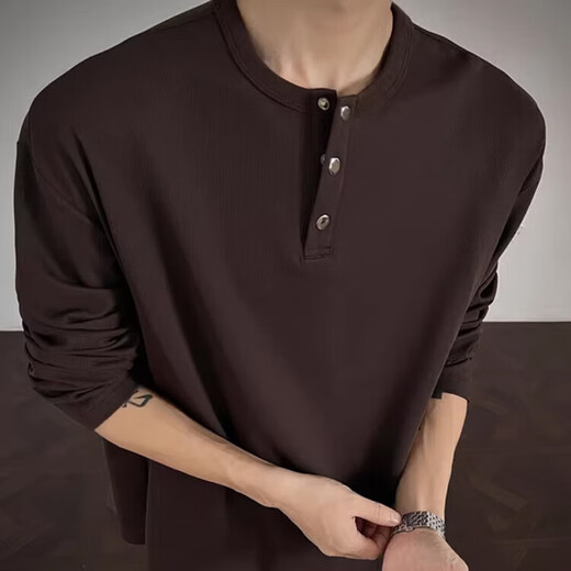 American Waffle Henry Collar Long Sleeve T-Shirt for Men Spring and Autumn New Trendy Brand Handsome Heavy Bottoming Shirt White XL (Recommended 120-130Jin Jin is equal to 0.5kg)