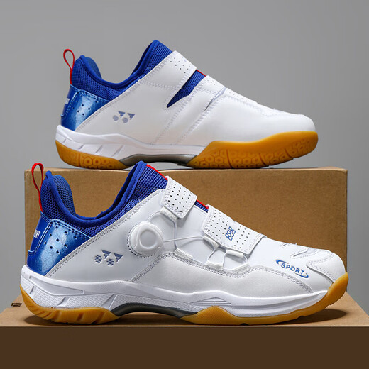 Neuer Rotary Button Badminton Schuhe atmungsaktives Paar Leichtes Tischtennis Turnschuhe Männer und Frauen Tennis -Trainingschuhe Weiß und Blau 40 (250 mm)