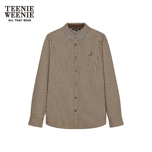 Teenie Weenie Bear Women's Shirt 2025 Winter New Simple Daily Slim Striped Shirt Khaki M