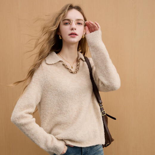 Sancai 2025 new winter style loose lapel sweater long-sleeved pullover sweater warm and simple M