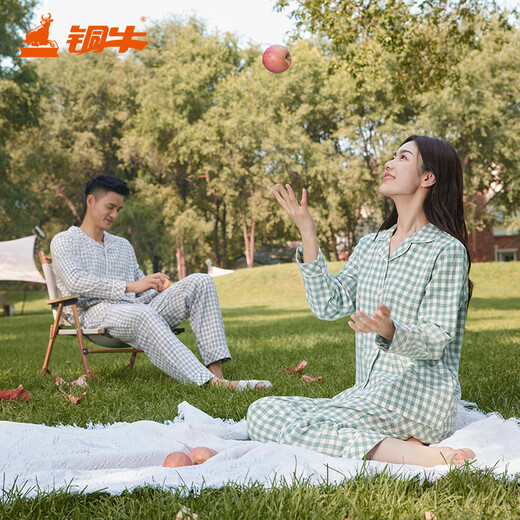 Copper velvet check cotton home women's set 2024 autumn and winter new suit women VJ124 Pastoral checkered-white-grey green M 170_95