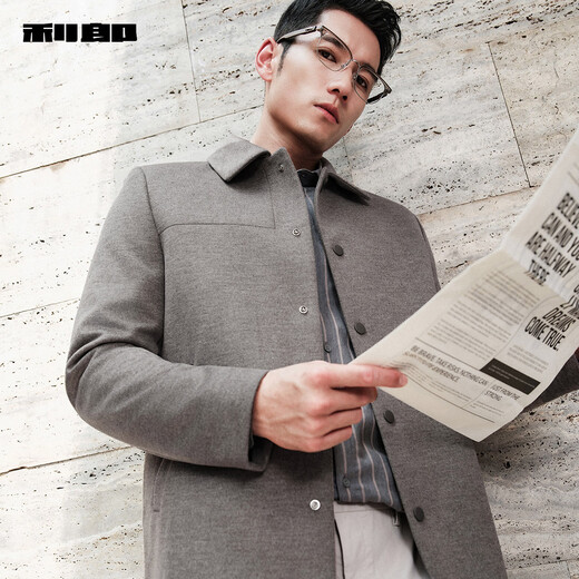 Lilang Woolen Coat Men's Lapel Mid-Length Business Men's Woolen Coat Winter Wool Coat Men 2025 New Black (G5DYR8211Y) XL 175/92A