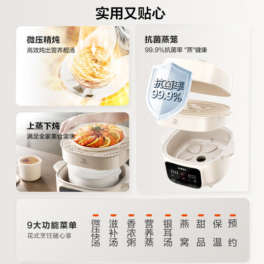 SUPOR electric stew pot, water-proof stew pot, stew pot, bird's nest stew pot, baby porridge, 4.5L electric stew pot, household upper steaming and lower stew micro-pressure electric stew pot DZ25YC891