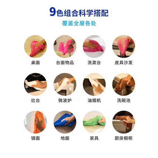 Qichenxing Qingxi Home Cleaning Area-specific absorbent and lint-free coral velvet nine-color housekeeping thickened special rags for cleaning. Beautifully packaged 9-color cleaning cloths.