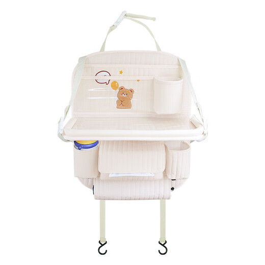 Car seat back storage bag cartoon multifunctional car folding small dining table in-car seat back hanging storage box cotton bear - foldable dining table + trash can