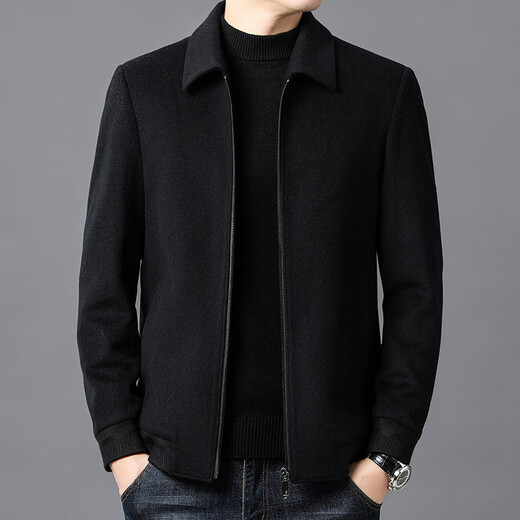 JINBA pure wool jacket men's autumn and winter high-end middle-aged men's thick lapel woolen jacket men's jacket navy blue M
