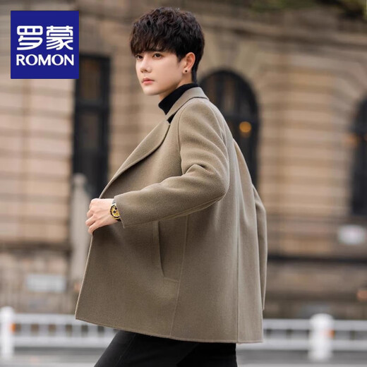 ROMON double-sided woolen coat men's short Korean style suit woolen coat spring and autumn thickened windbreaker men's top black M (110-130Jin Jin is equal to about 0.5 kg)