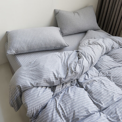 He Jiagong Tianzhu cotton quilt cover single piece pure cotton 1.5x2mx2.3 single 200x230cm220x240 quilt cover 180x200 hemp gray thin strips baby quilt cover single piece 120cm*150cm