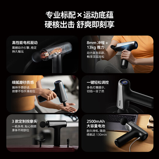 Philips Fascial Gun Full Body Muscle Massager Portable Professional Grade Shoulder, Neck, Waist and Leg Fascial Gun Home Fitness Relaxation Practical New Year’s Day Gift for Boyfriend and Girlfriend on Birthday Upgraded Dual Mode Large Thrust-3204G