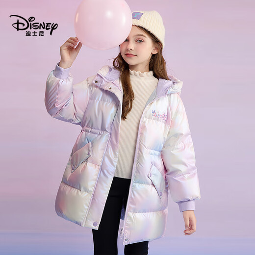 Disney's New National Standard Children's Down Jacket 2025 Winter New Hooded Colorful Mid-Length Style Top Clothes Children's Clothes Purple 90 White Duck Down One Size 130cm Filled Down Approximately 118g