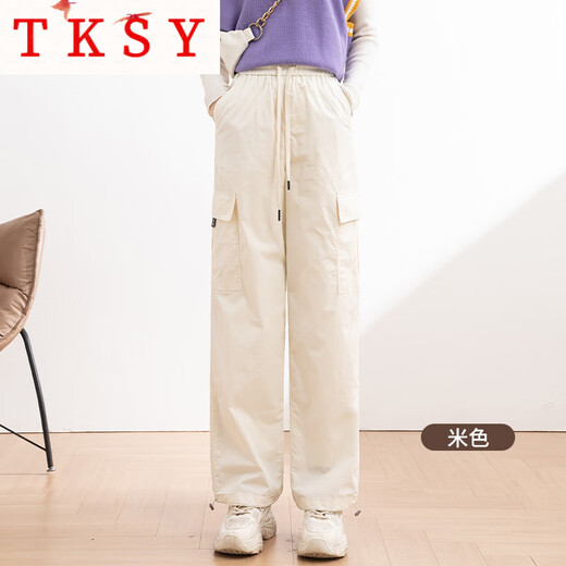 TKSY off-white down pants women's outer wear new winter workwear straight Northeastern cotton pants white duck down lining cold-proof pants beige XL /29 size (suitable for 116-125 Jin Jin equals 0.5 kg)