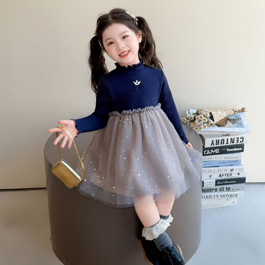 Disney (Disney) girls winter dress 2025 new children's autumn and winter velvet fashionable baby girl super beautiful princess dress off-white thickened and warm 110