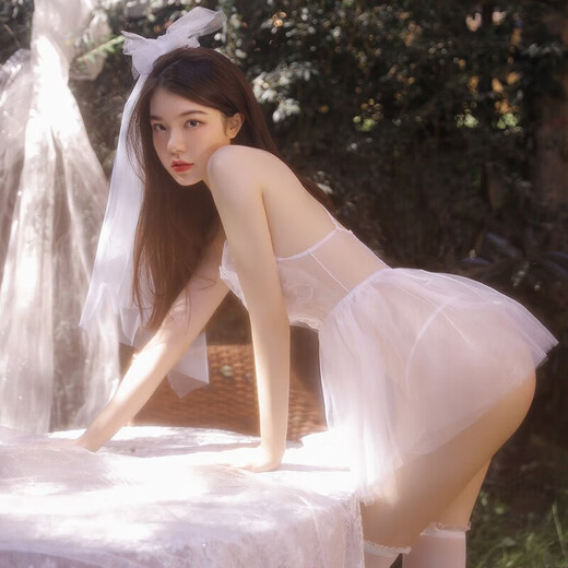 Hengjiuye focuses on high quality, sexy wedding dress, wedding gown, bed fire, 7763 white plump woman, veil + sling for sleeping