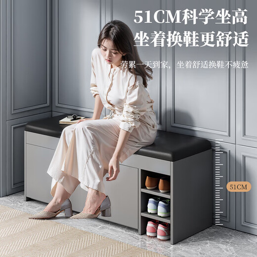Entry shoe changing stool, home door can sit on the tipping bucket shoe rack, entrance door, entrance shoe cabinet, sitting stool, one-piece entry shoe changing stool, tipping bucket flip model, light gray 60*30*51cm