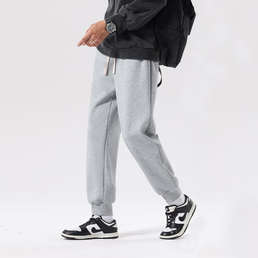 MINISO trousers men's winter velvet warm sports sweatpants heavy drape ribbed trousers gray green L