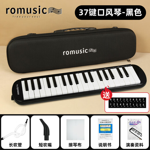 Romusic mouth organ, 37-key EVA hard-packed mouth organ for primary school students, children's beginner playing instrument, black