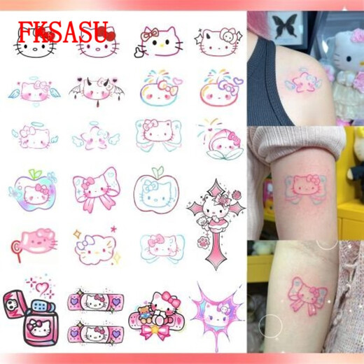 FKSASUHelloKitty bemalte Tattoo-Aufkleber, wasserfest, weiblich, langlebig, Hello Kitty-Aufkleber mit süßem kleinen Muster, W687, Katze, 4 Typen, J
