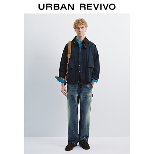 UR2025 Autumn New Men's Workwear Style Spliced Collar Super Loose Jacket UML150063 Sapphire Blue M (M-L)