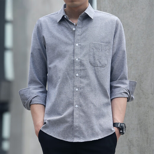 ROMON Oxford spinning long-sleeved shirt men's elastic anti-wrinkle white shirt comfortable slim shirt jacket men gray 4XL