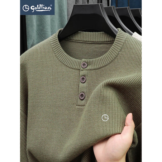Goldlion winter sweater men's new light luxury casual sweater Henry collar warm knitted green 3XL recommended 170-185 Jin Jin equals 0.5 kg