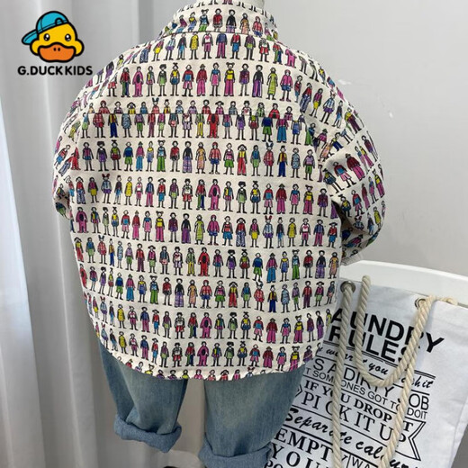 G.duck boys' shirt jacket spring and autumn 2025 new fashionable Korean style children's spring clothes boys fashionable middle-aged children picture cartoon shirt 90 recommended height around 80cm