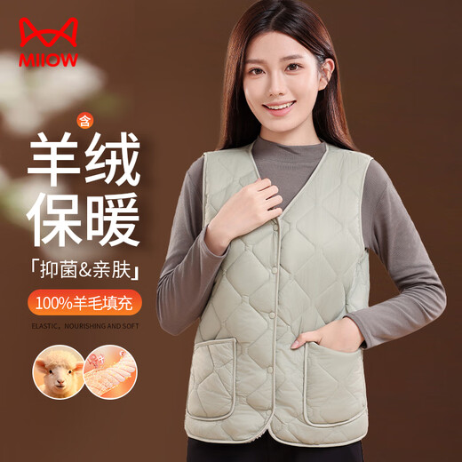 Catman 10A Antibacterial Wool Vest Women's 2025 Autumn and Winter Solid Color Wearable Versatile Sleeveless Warm Jacket