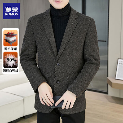ROMON Down Jacket Suit Men's 2025 Winter New Business Casual Suit Jacket Thickened Warm Outer Top Men's D6632 Black XL (180) Recommended 135-150Jin Jin equals 0.5 kg