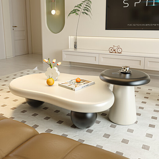 Seaworthy modern simple special-shaped cloud coffee table living room small apartment home high-end light luxury coffee table tea table tea table new combination black ball white table 100 + white frame black table 50