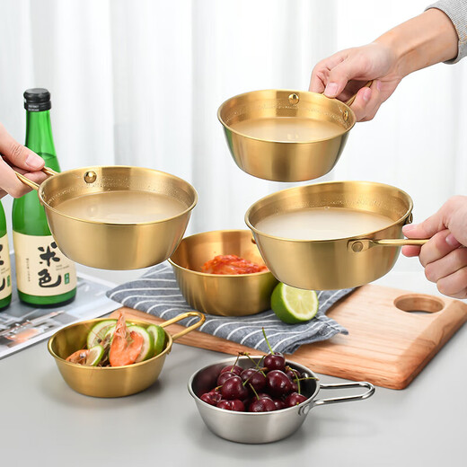 304 stainless steel Korean rice wine bowl, rice bowl, rice wine bowl with handle, special hot and cold wine bowl for restaurants, cooking bowl 304 rice wine bowl - with single handle - gold 12CM