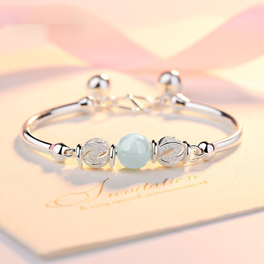 Lan Lian birthday gift jade bead bracelet female bracelet palace bell jade bracelet 990 pure silver bracelet bell love jade bell silver bracelet_A style