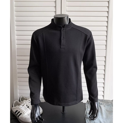 Henry collar right shoulder splicing long-sleeved T-shirt men's autumn American trendy brand sweatshirt cleanfit bottoming shirt YXSJ light gray 2XL