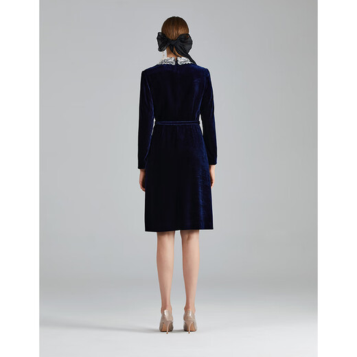 Das gleiche 2022 Herbst neue Mode Spitzenanzug Halsband professionelles Taillenkleid mit mittlerer Länge OBQL9230 B01 Dark Blue XL