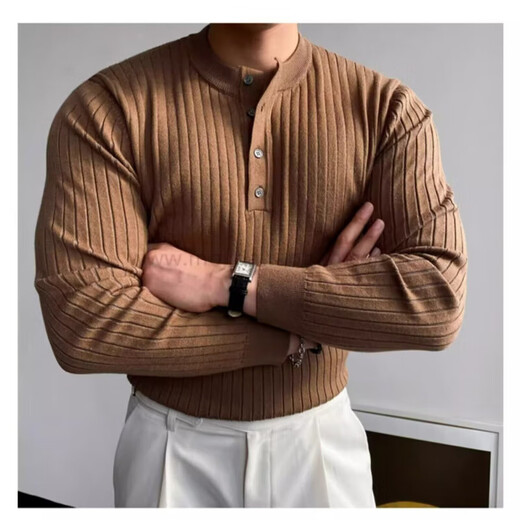 High quality sweater men's trendy brand Henry collar striped Italian business casual all-match bottoming sweater men's msn JCF M10# black XL