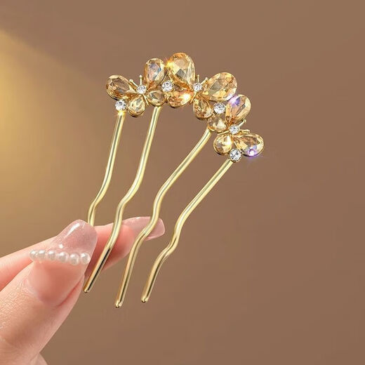 Butterfly rhinestone hair comb for lazy people, high-end exquisite hairpin, temperament, round head, four-tooth hair comb, headdress, butterfly gray + pearl gray 2 pieces