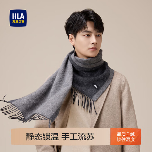 Heilan House (HLA) scarf for men, pure cashmere, fashionable, outdoor, warm and cold-proof, cycling trend, gift to boyfriend in winter, sky gray, one size fits all