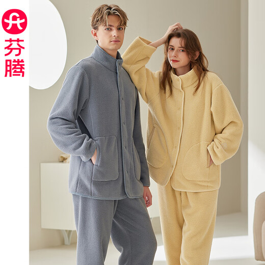 Fenton fluffy couple pajamas for women autumn and winter new warm anti-static coral velvet young men's home wear set