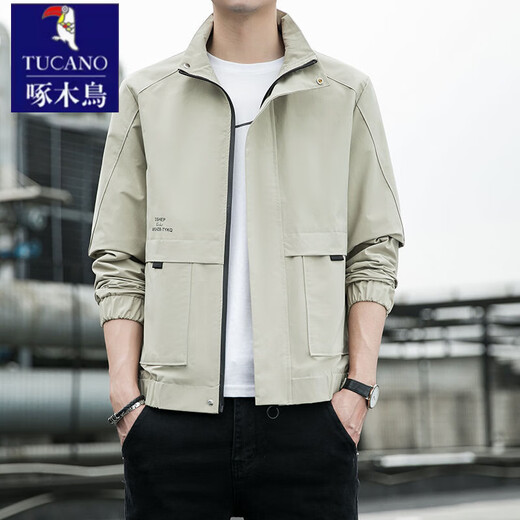 Woodpecker Jacket Men's Autumn and Winter 2025 New Cotton Jacket Jacket Men's Stand Collar Korean Style High-end Casual Work Jacket Green - Spring and Autumn Brand Special Price Clearance Pickup 2XL 135-150Jin Jin is equal to 0.5 kg