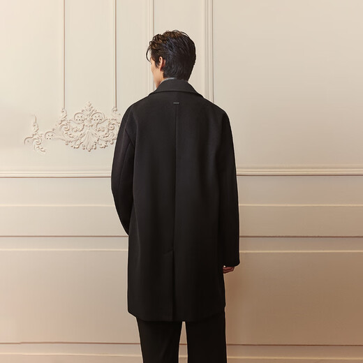 JACK&JONES Men's 25th Autumn and Winter Woolen Coat Men's Medium Long Loose Korean Style Simple Woolen Woolen Coat Men E40 Black Regular L (180)