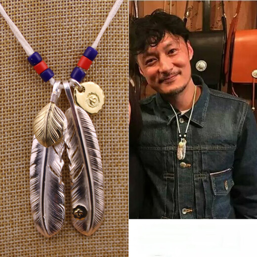 Zhouke 2025 new style fashionable and simple feather necklace pendant 925 silver hand-engraved deerskin rope set chain sterling silver + copper brand new