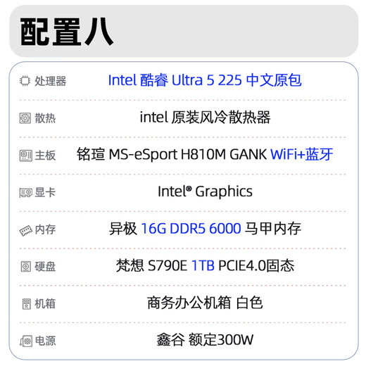 Intel Core i5 14400 Enterprise Procurement Office Design Commercial Home Desktop Computer Game Console Complete DIY Assembly Machine with Eight U5 225/16G/1TB/WiFi