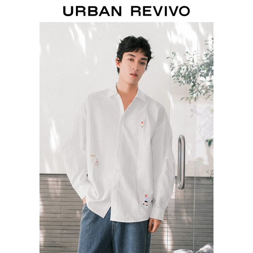 UR new autumn men's interesting pattern super loose long-sleeved cardigan shirt UMV250067 original white 2XL L (XL-)