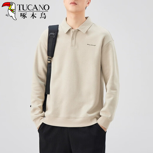 Woodpecker (TUCANO) POLO shirt sweatshirt men's spring and autumn loose top 2025 new autumn collared men's long-sleeved T-shirt bottoming shirt gray green 2XL 140-160Jin Jin equals 0.5 kg