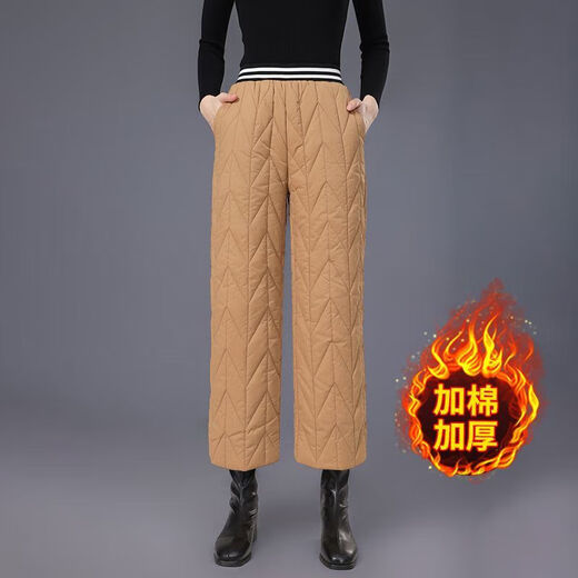 Down pants women's winter fashion wide leg pants large size thickened high waist loose warm slim outer wear nine-point pants ZHFS black XL ((recommended 110-120Jin Jin equals 0.5 kg)