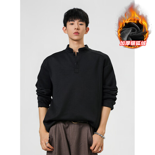 Unicorn cool gray retro Henry collar sweatshirt men's autumn and winter large size versatile bottoming shirt 350g American trendy brand long-sleeved T-shirt black plus velvet XL