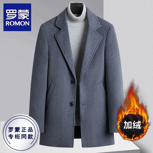 ROMON Woolen Woolen Coat Men's Suit Collar Autumn and Winter Thick Velvet Warm Jacket Men's Casual Woolen Coat Men Black Velvet XL Recommended 140-160Jin Jin equals 0.5 kg